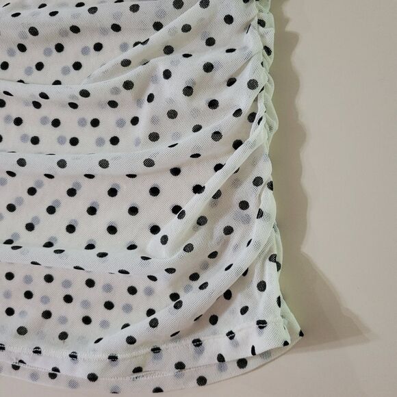 Moda International White and Black Polka Dot Semi-Sheer Short Sleeve Top - Picture 8 of 13